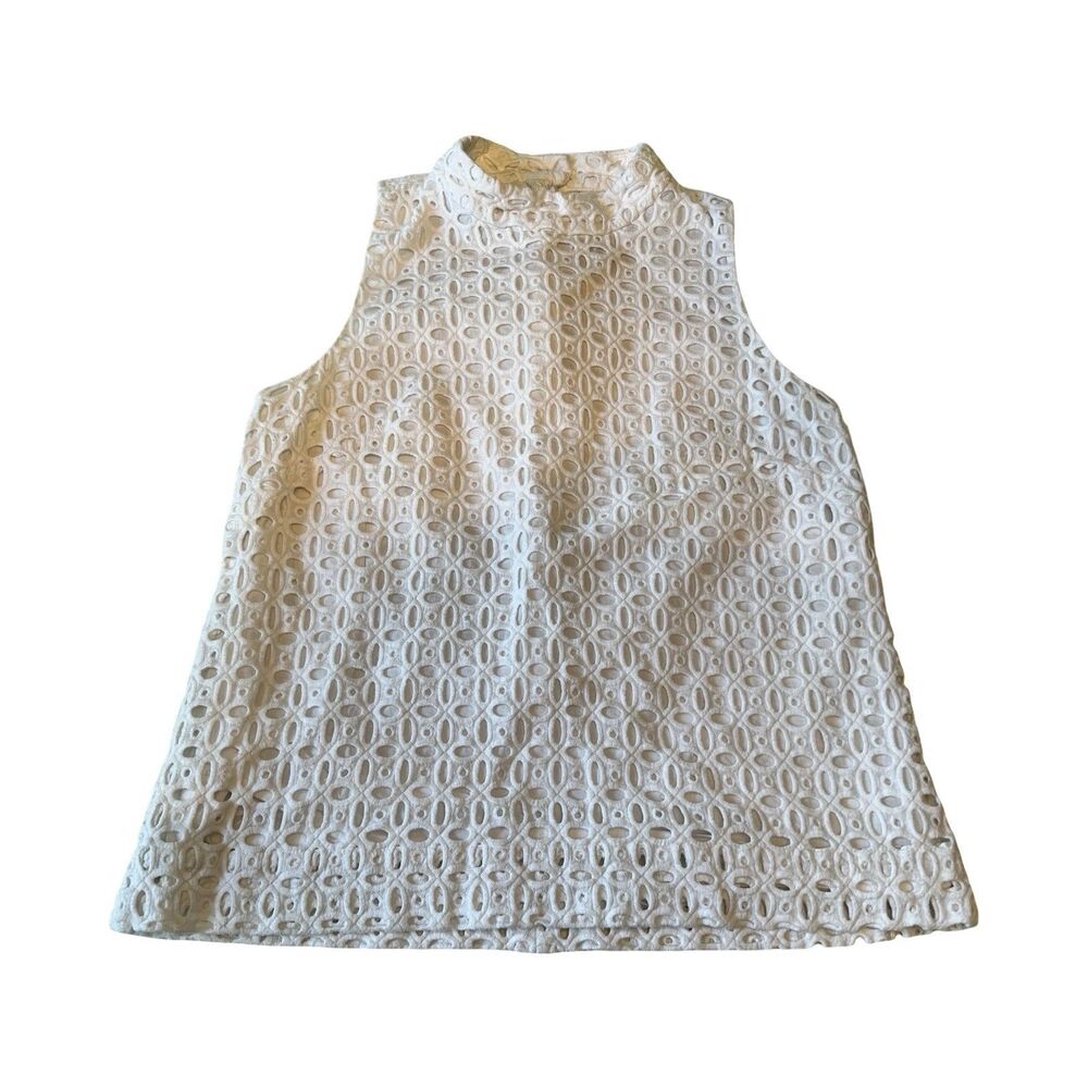 J.Crew Womens White Eyelet Mock Neck Sleeveless Shell Top Size 6 CA56445